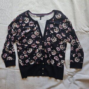 WHBM Cardigan in Black with Lilac Floral pattern